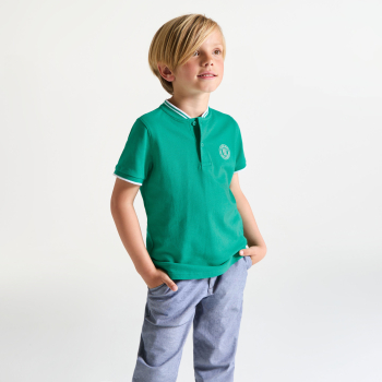 تيشيرت بأكمام قصيرة أخضر من قماش الجيرسيه المضلع للأولاد